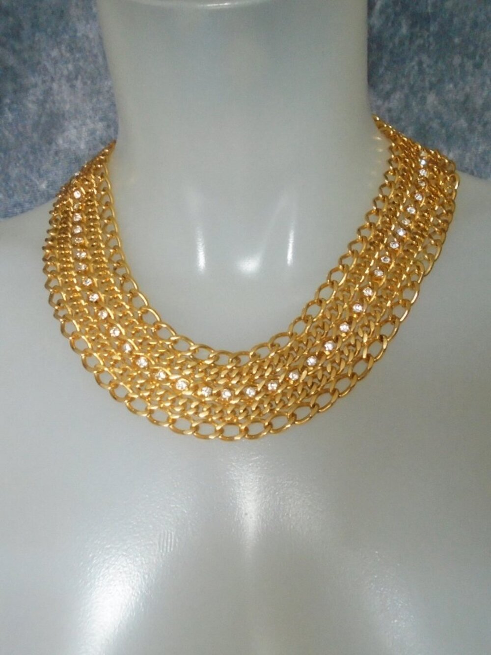 Statement Necklace - Goldtone with Rhinestones Power Glamour Old Money Opulence
